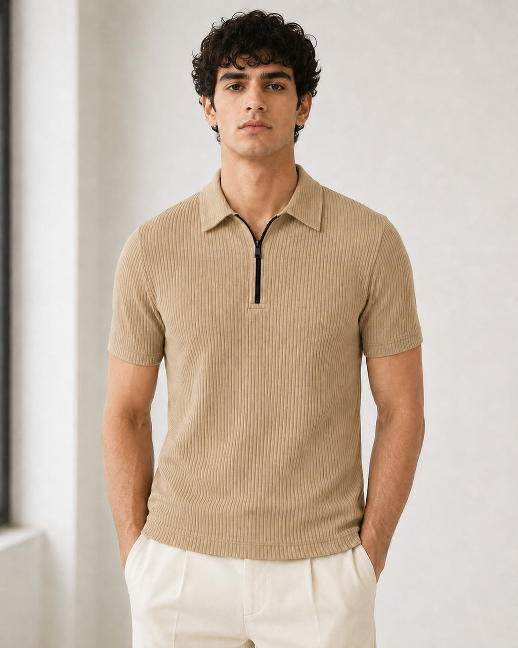 POLO Pack of 2 RIB- (contras -White/Black & Beige Zipper)