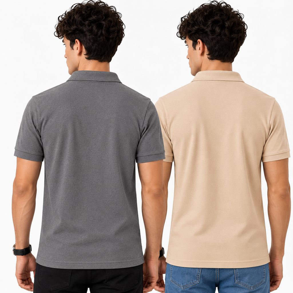 Crazybee || Pack of 2 Polo- Zipper_Dark Grey+Beige