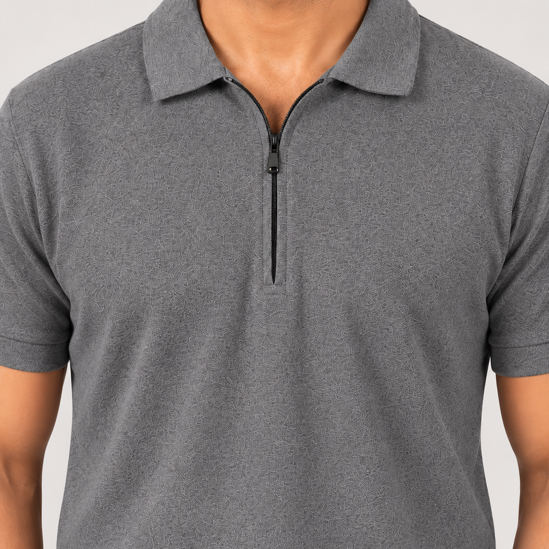 Crazybee || Pack of 2 Polo- Zipper_Dark Grey+Beige