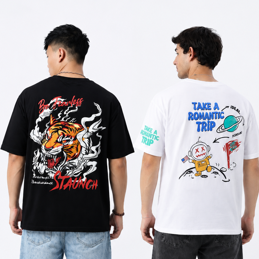 Pack of 2 Tshirts - ( Blk_BeFearless & Romantic Trip)- Deal