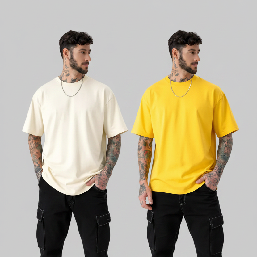 Pack of 2 Off White, Yellow, White t-shirts combo for men - MavinClub