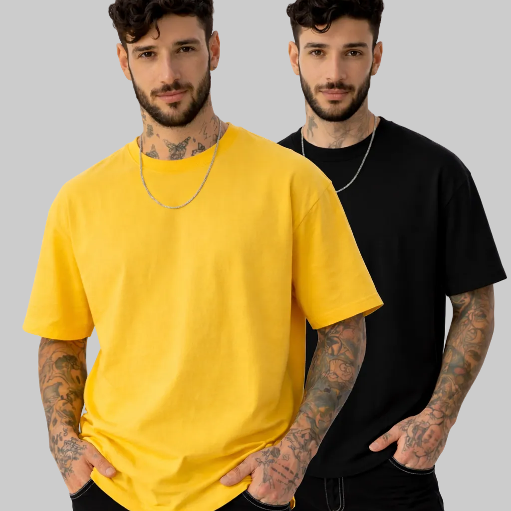 Pack of 2 Yellow, Black t-shirts combo for men - MavinClub