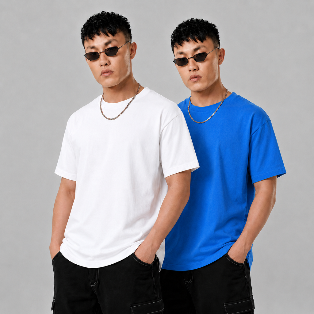 pack of 2 Solid T-shirt- White & Blue