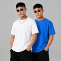 pack of 2 Solid T-shirt- White & Blue