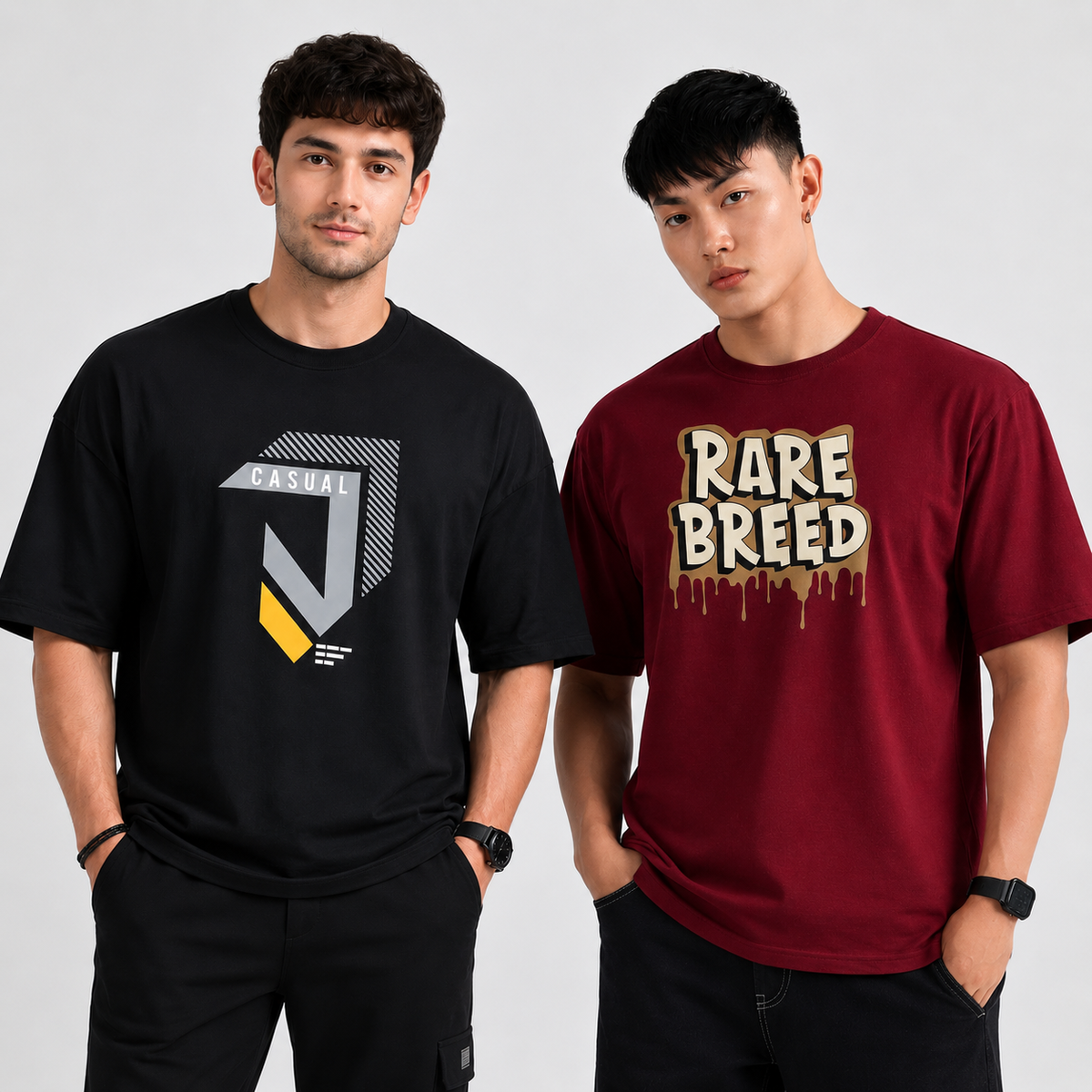 Pack of 2 Tshirts (Blk_Casual & Rare Breed) - Deal