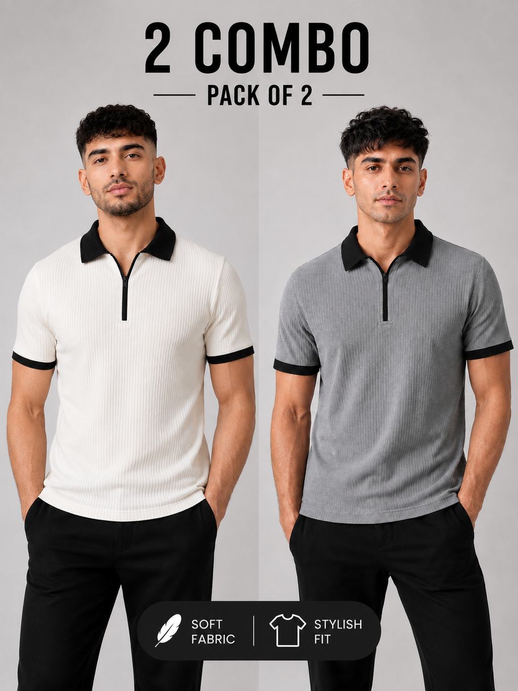Pack of 2 Polo RIB (White_Black & Grey_Black)