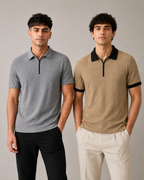 Polo Pack of 2 -(Rib-Grey_Zipper && Zip-Dimd_Beige_Black)