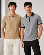 Polo Pack of 2 (Rib-Beige_Zipper & Rib-GreyBlack_Zipper)
