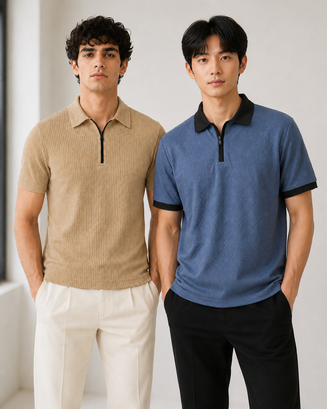 Polo Pack of 2 -(Rib-Beige_Zipper & Zip-Dimd_BlueBlack)