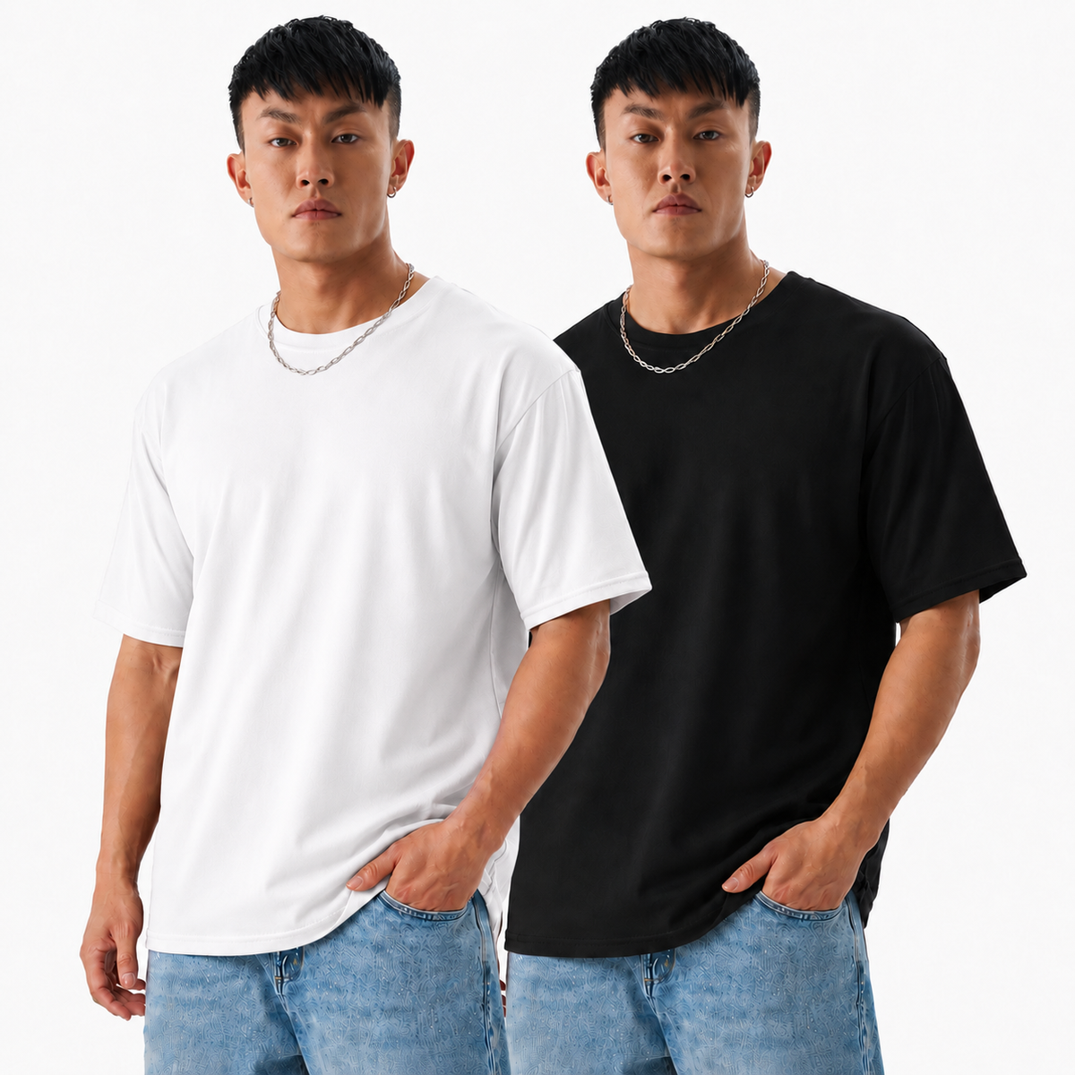 Pack of 2 Solid Tshirt (White & Black)