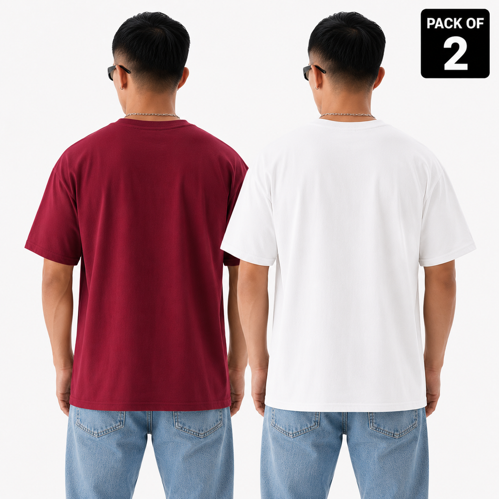 Pack of 2 Solid T-shirt (Maroon & White)