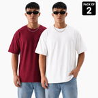 Pack of 2 Solid T-shirt (Maroon & White)