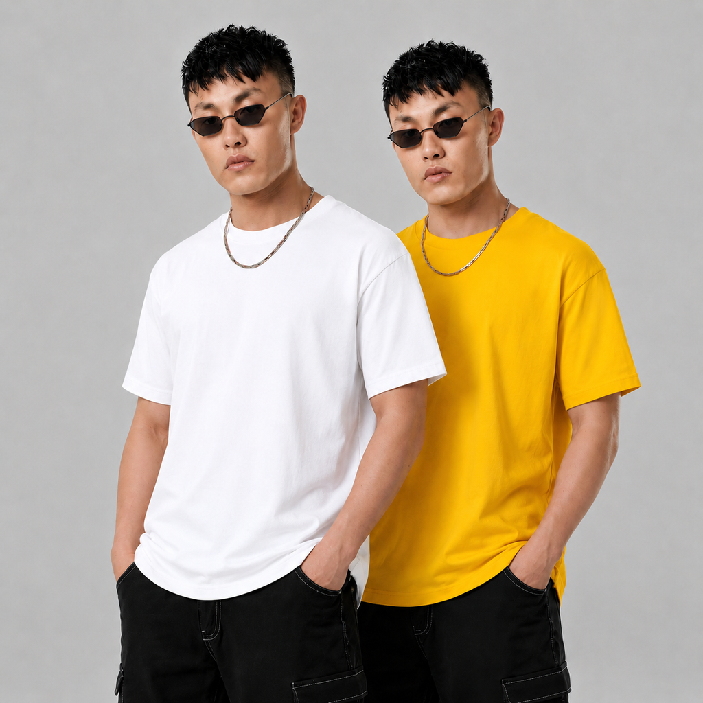 Pack of 2 Solid Tshirt (White & Yellow)