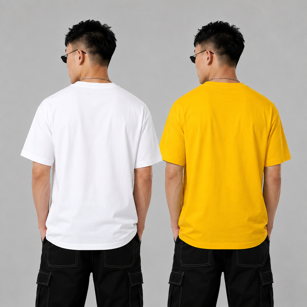 Pack of 2 Solid Tshirt (White & Yellow)