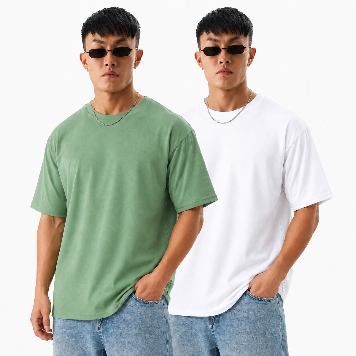 Pack of 2 Soild Tshirt  (Pista & White)