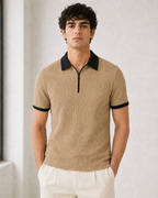 Beige Black Contrast Polo Thsirt for men