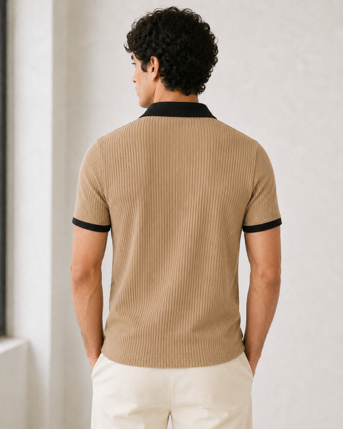 Beige Black Contrast Polo Thsirt for men