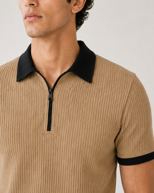 Beige Black Contrast Polo Thsirt for men