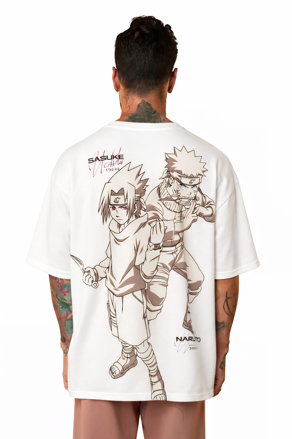 White backprint t-shirt for men - Sasuke - MavinClub
