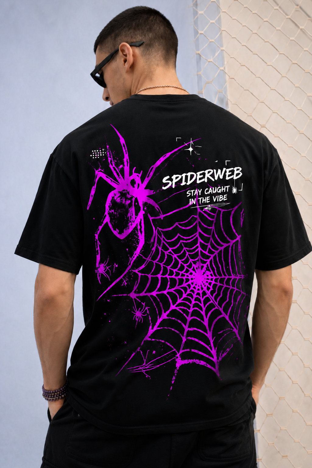 CRAZYBEE <> Black Tshirt -Purple_SpiderWeb