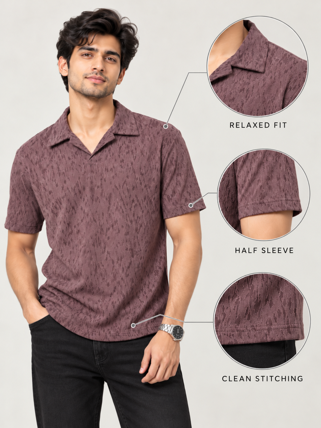 CRAZYBEE || Pack of 2 POLO- Jacquard -Purple + Blue