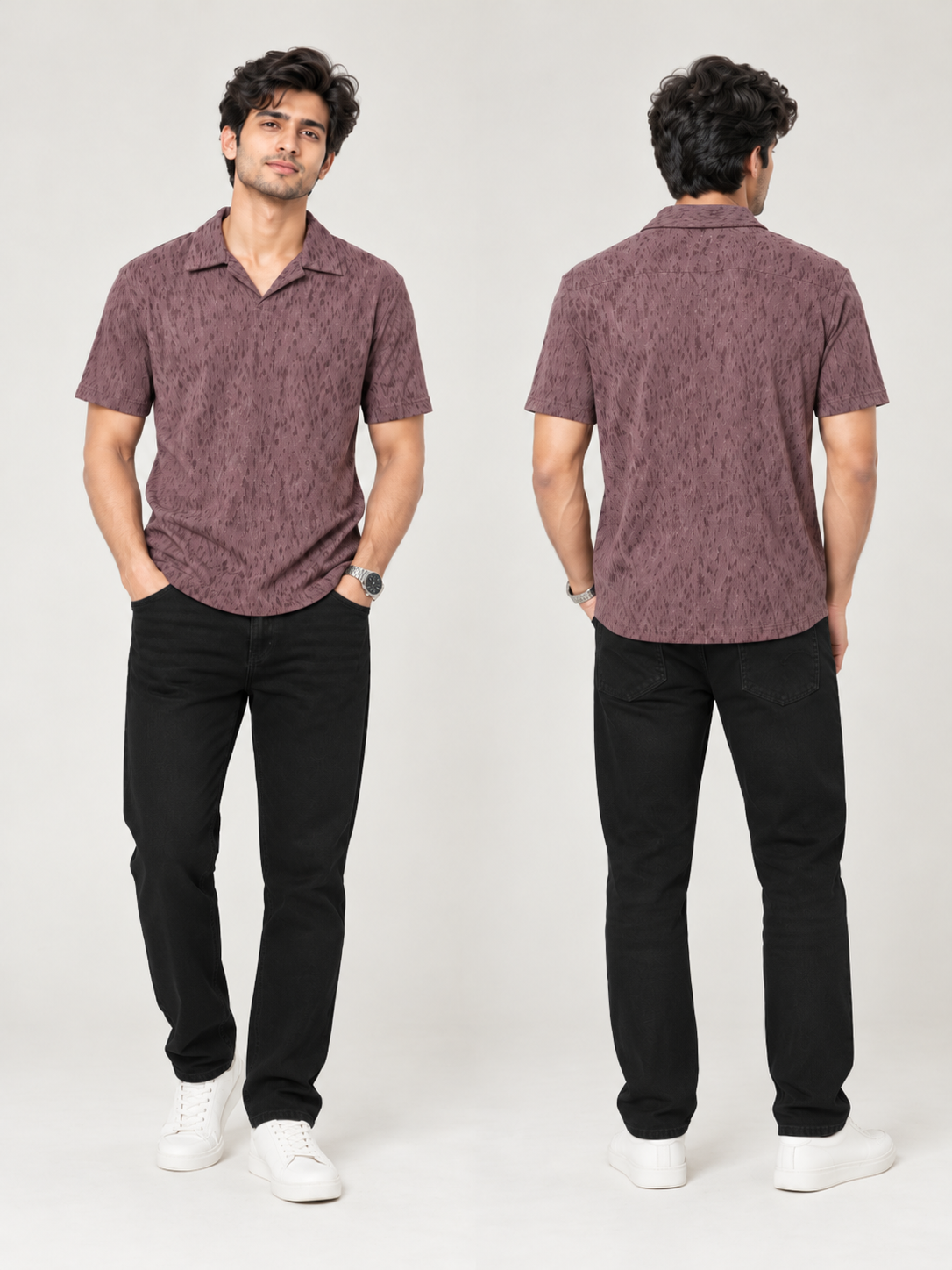 CRAZYBEE || Pack of 2 POLO- Jacquard -Purple + Blue