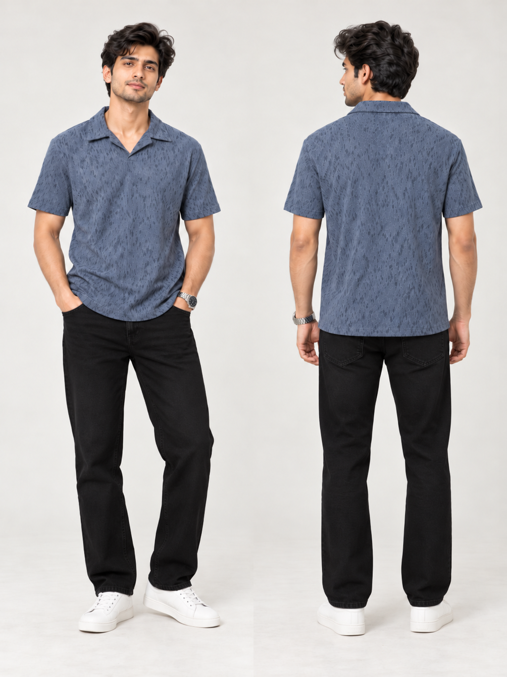 CRAZYBEE || Pack of 2 POLO- Jacquard -Purple + Blue