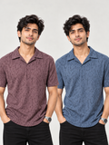 CRAZYBEE || Pack of 2 POLO- Jacquard -Purple + Blue