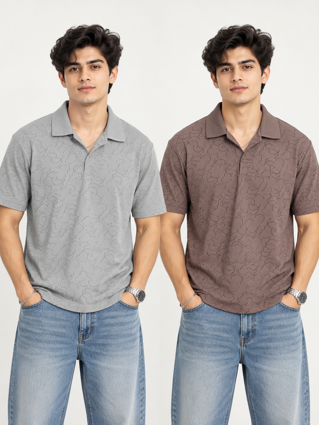 Crazybee || Pack Of 2 POLO- Hex-Brown & Hex-Grey