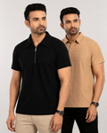 Pack of 2 Textured Collar - Popcorn Blk & Diamd Self Beige - Deal