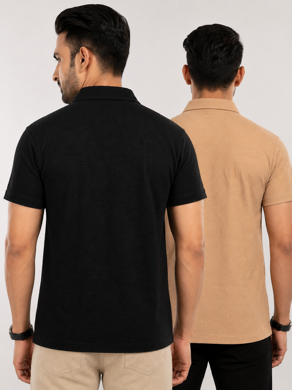 Pack of 2 Textured Collar - Popcorn Blk & Diamd Self Beige - Deal