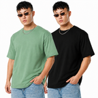 Pack of 2 Plain Tshirt (Pista + Black)