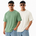 Pack of 2 Plain Tshirt  (Off white & Pista)