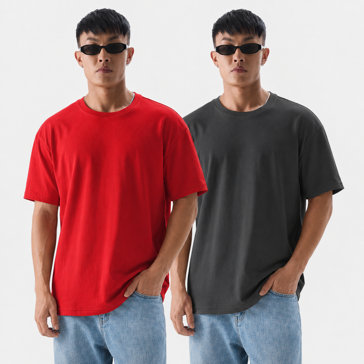 Pack of 2 solid Tshirt  (Red & Grey)