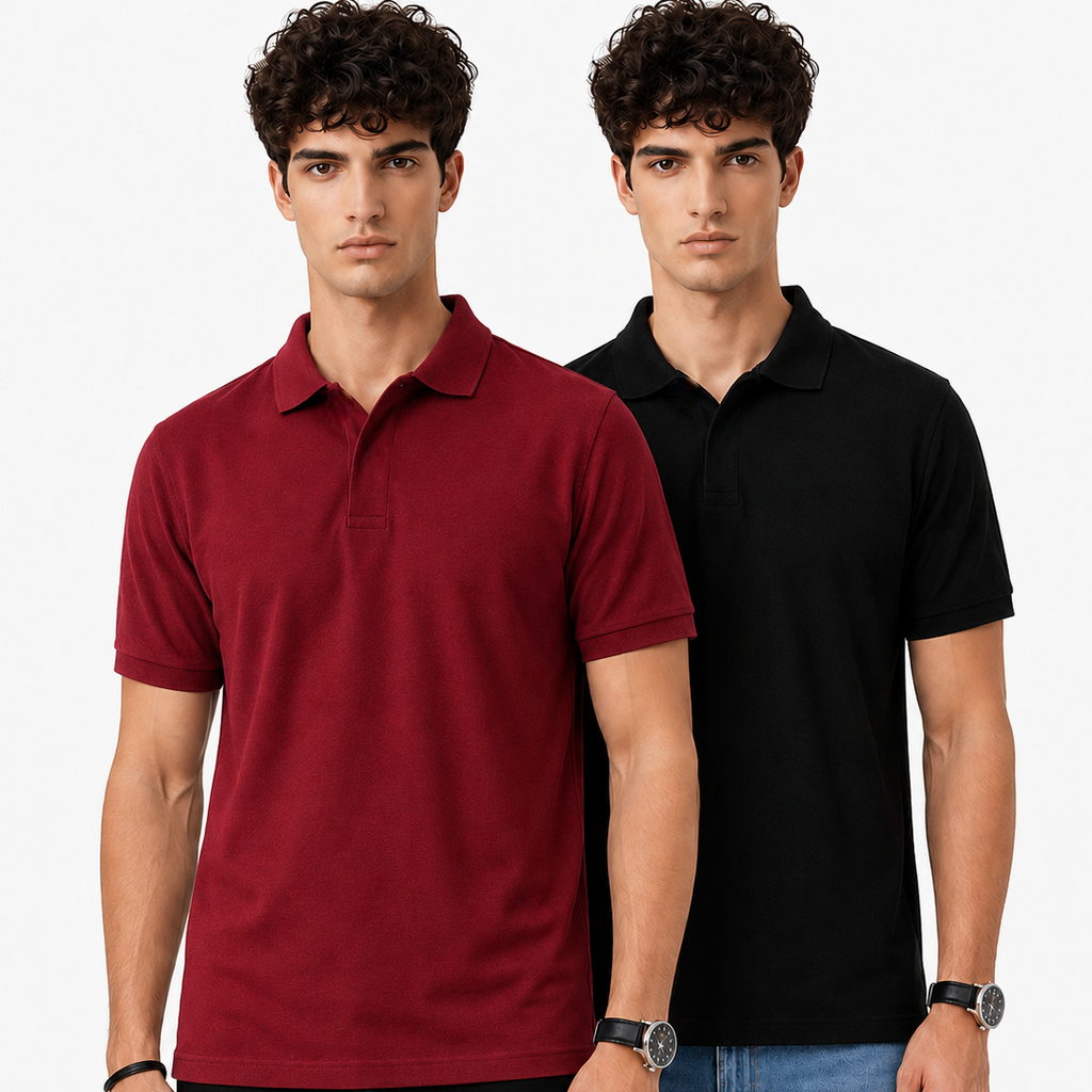 Pack of 2 Polo  (Maroon & Black)