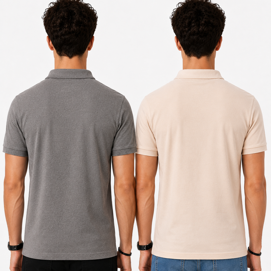 Pack of 2 Polo Tshirts (Off White & Dark Grey)