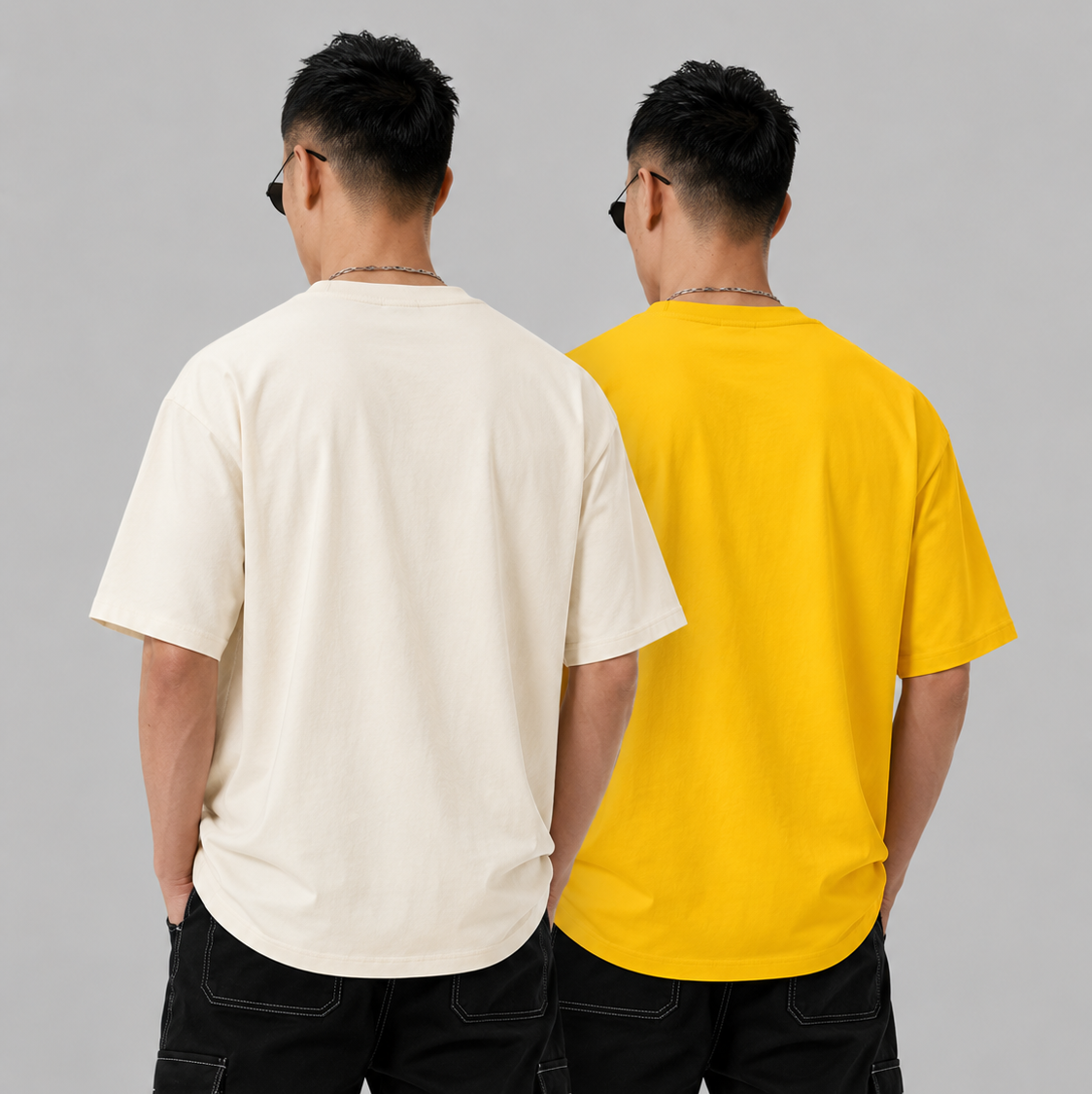 Pack of 2 Solid Tshirt (Yellow & Off white)