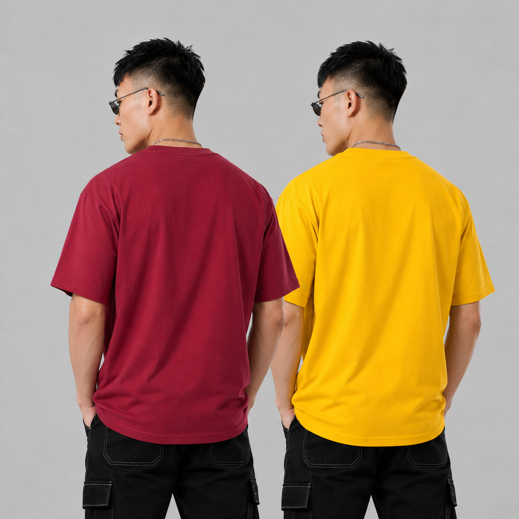 Pack of 2 Solid tshirts (Yellow & Maroon)