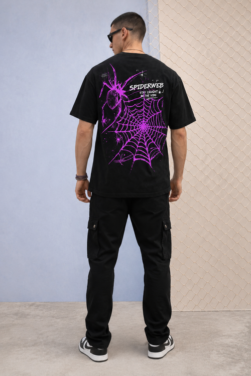 CRAZYBEE <> Black Tshirt -Purple_SpiderWeb