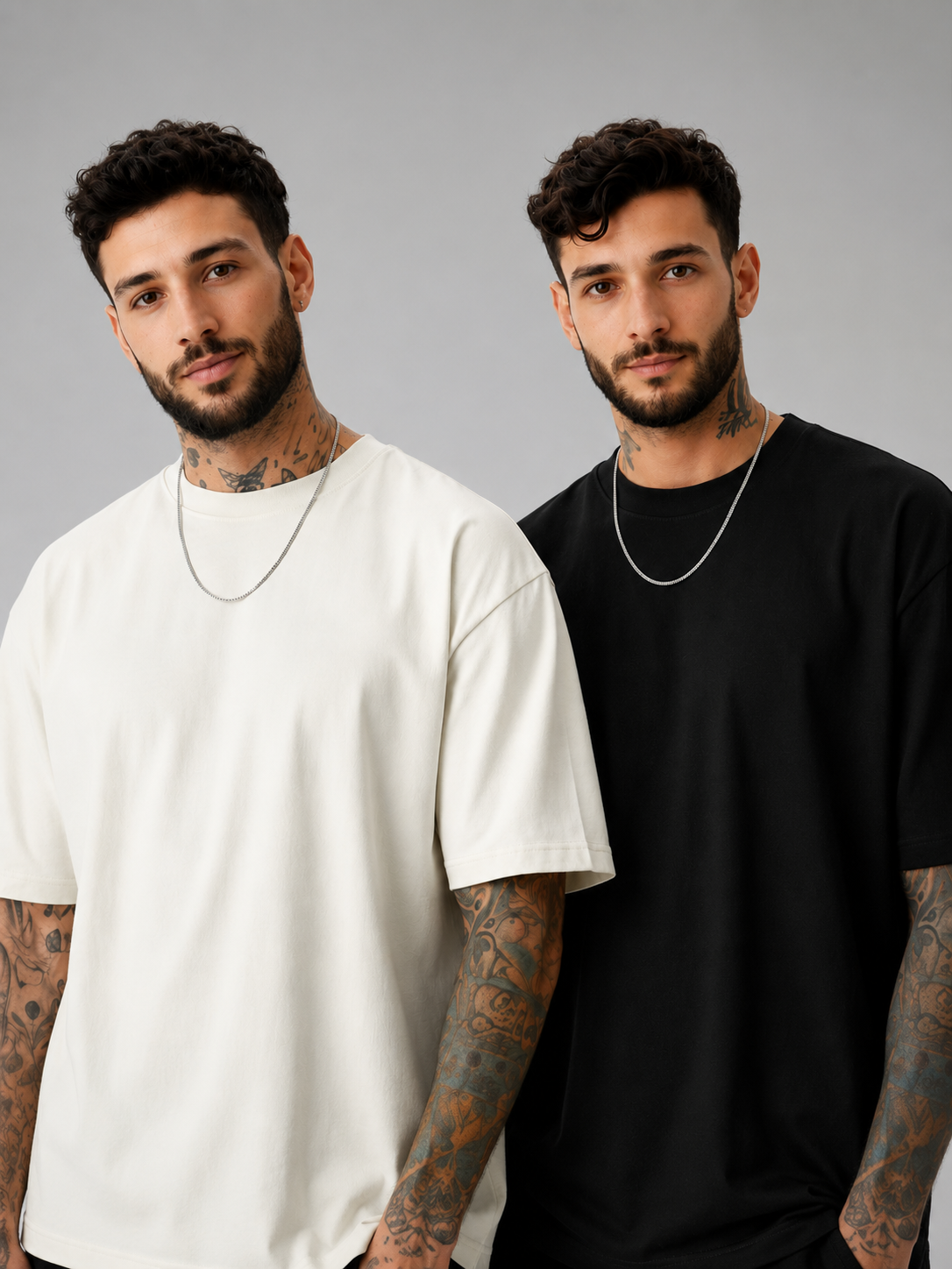 Pack of 2 Plain Tshirt (Off white & Black)
