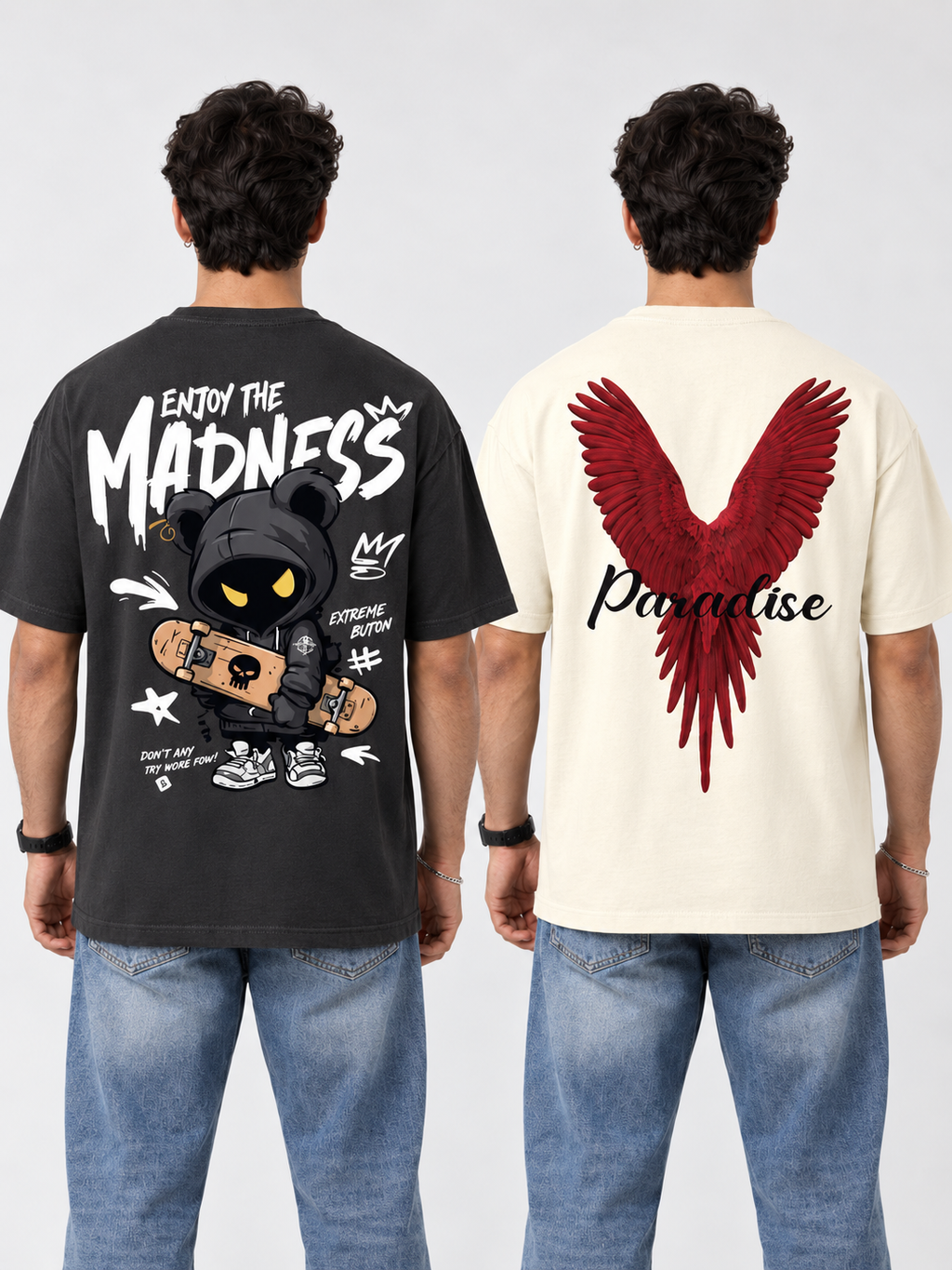 Pack Of 2 Tshirt {Grey Madness & Off_Paradise} - Deal