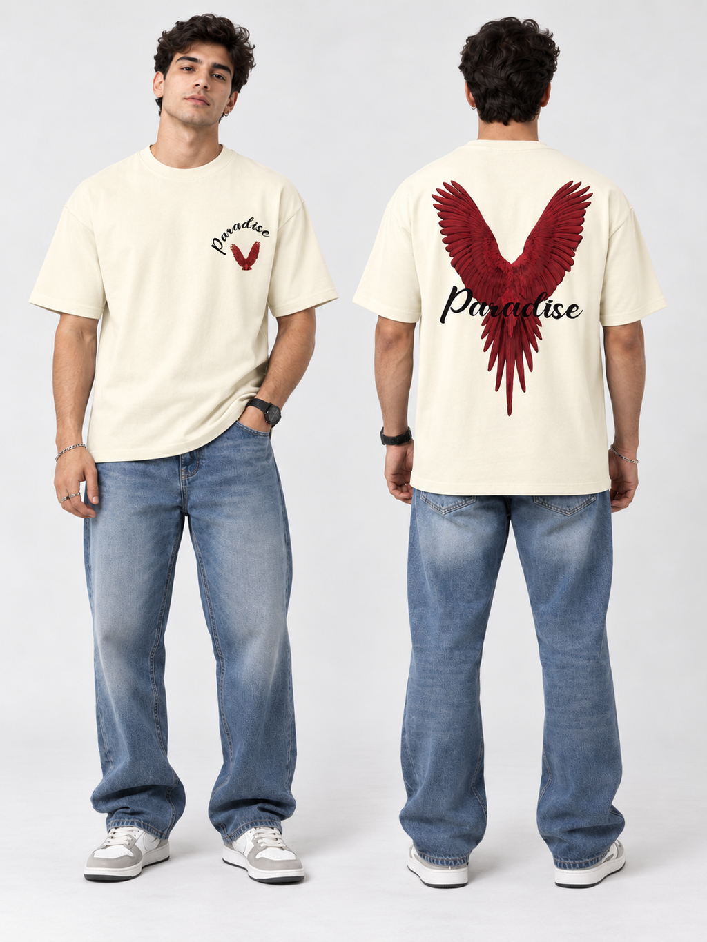 Pack Of 2 Tshirt {Grey Madness & Off_Paradise} - Deal