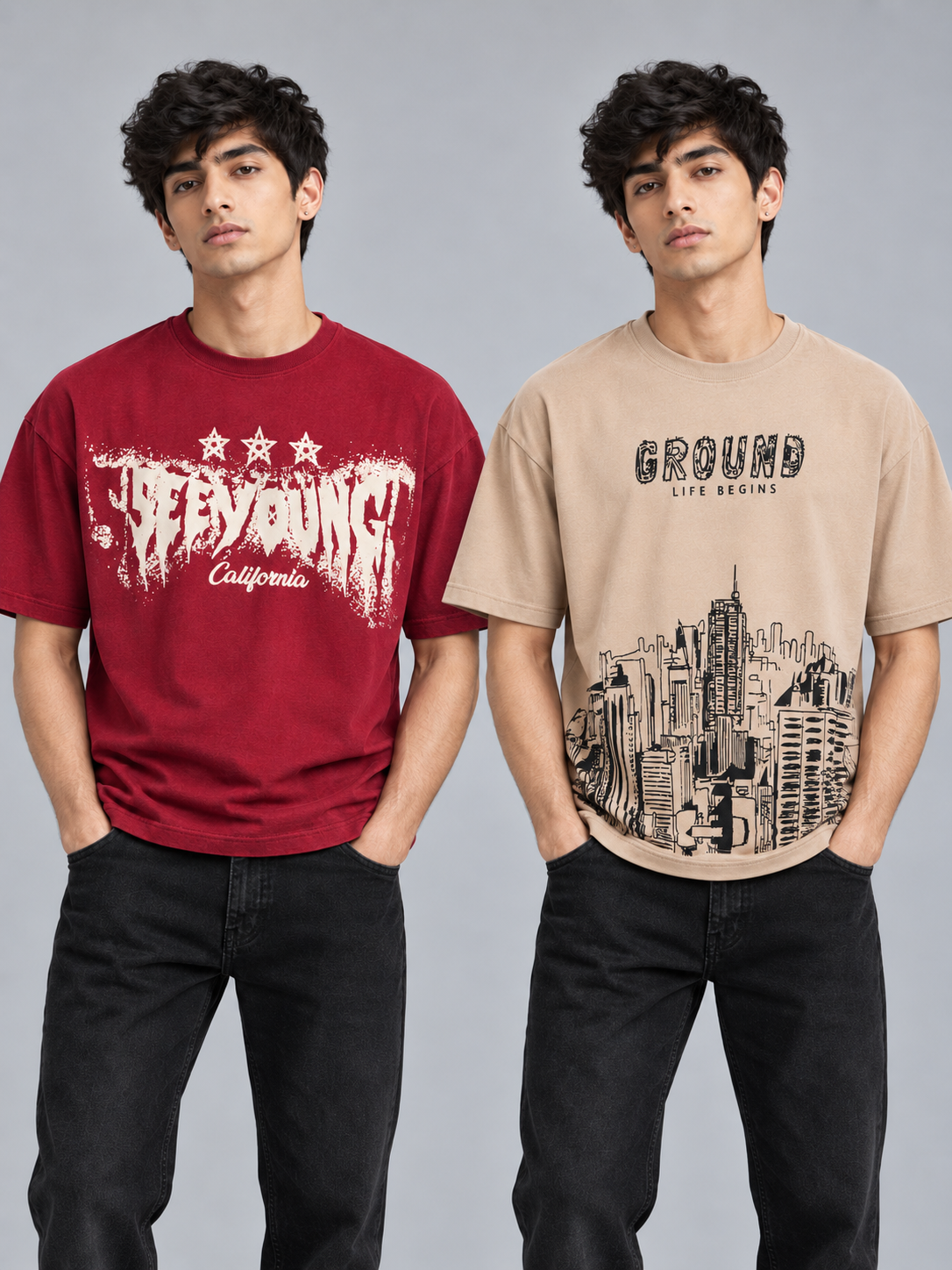 Pack of 2 Tshirt - Beig_Ground & Mar_California -Deal