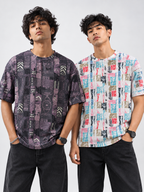 PO2 Cotton Rib <> Purple Tribal Print + Pink Retro Blocks