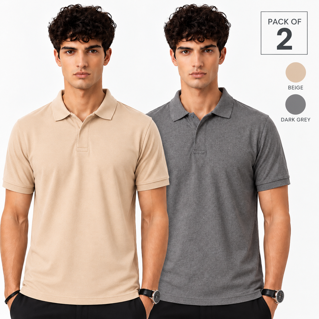 Pack of 2 Polo Tshirts (Beige & Dark Grey) - Deal