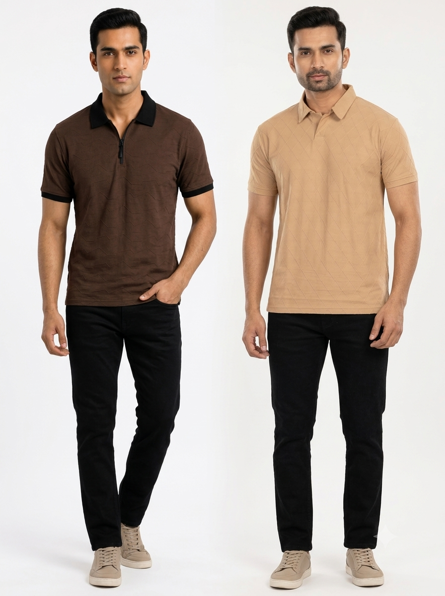 Pack of 2 Polo (Citizen Brown/Blk  & Beige Diamond Self) - Deal