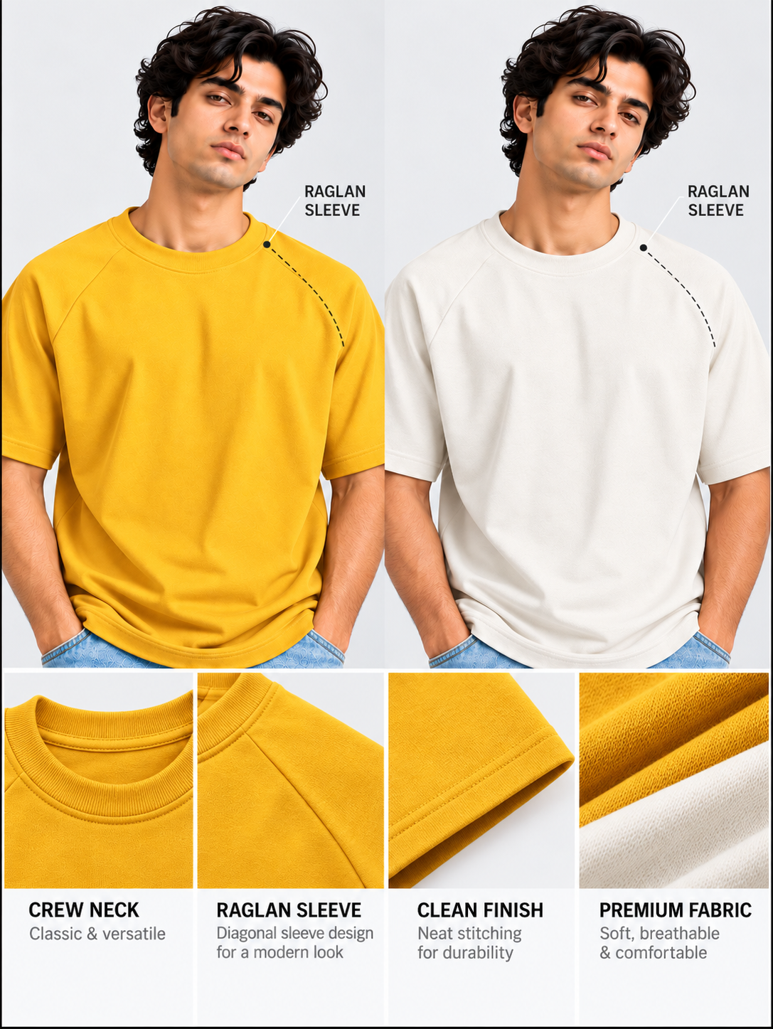 Crazybee || Pack of 2 - Raglan - Yellow + OffWhite Raglan