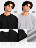 Pack of 2 Ranglan Sleeve Tshirt- Black + Grey