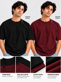 Pack of 2 Ranglan Sleeve Tshirt- Black + Maroon