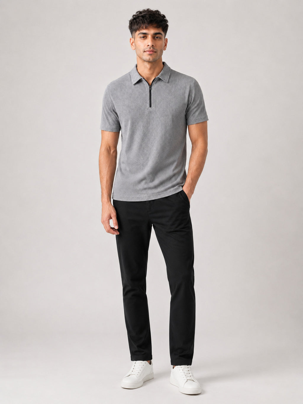 Grey Rib Polo tshirt for Men Shopflo